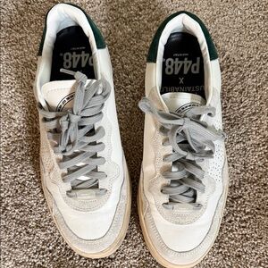 P448 Men's White and Dark Green Sneakers